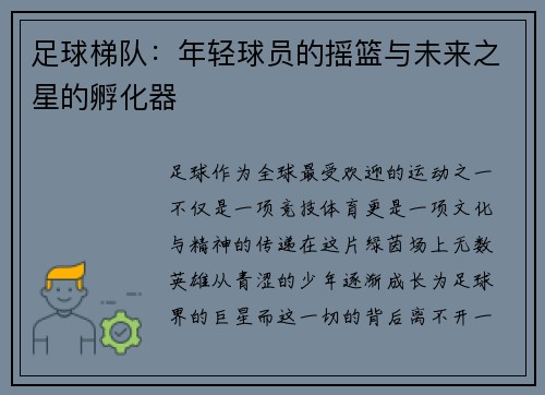 足球梯队：年轻球员的摇篮与未来之星的孵化器